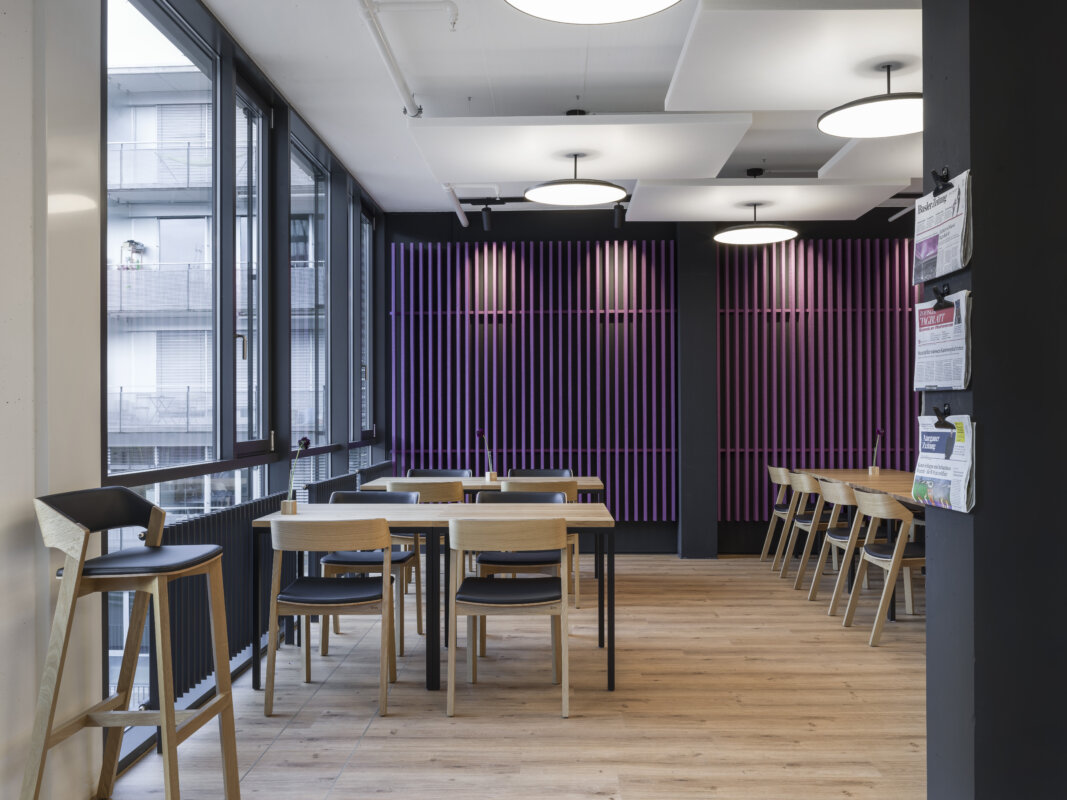 Beautiful design wall absorber EchoBaffle WALL in a canteen project
