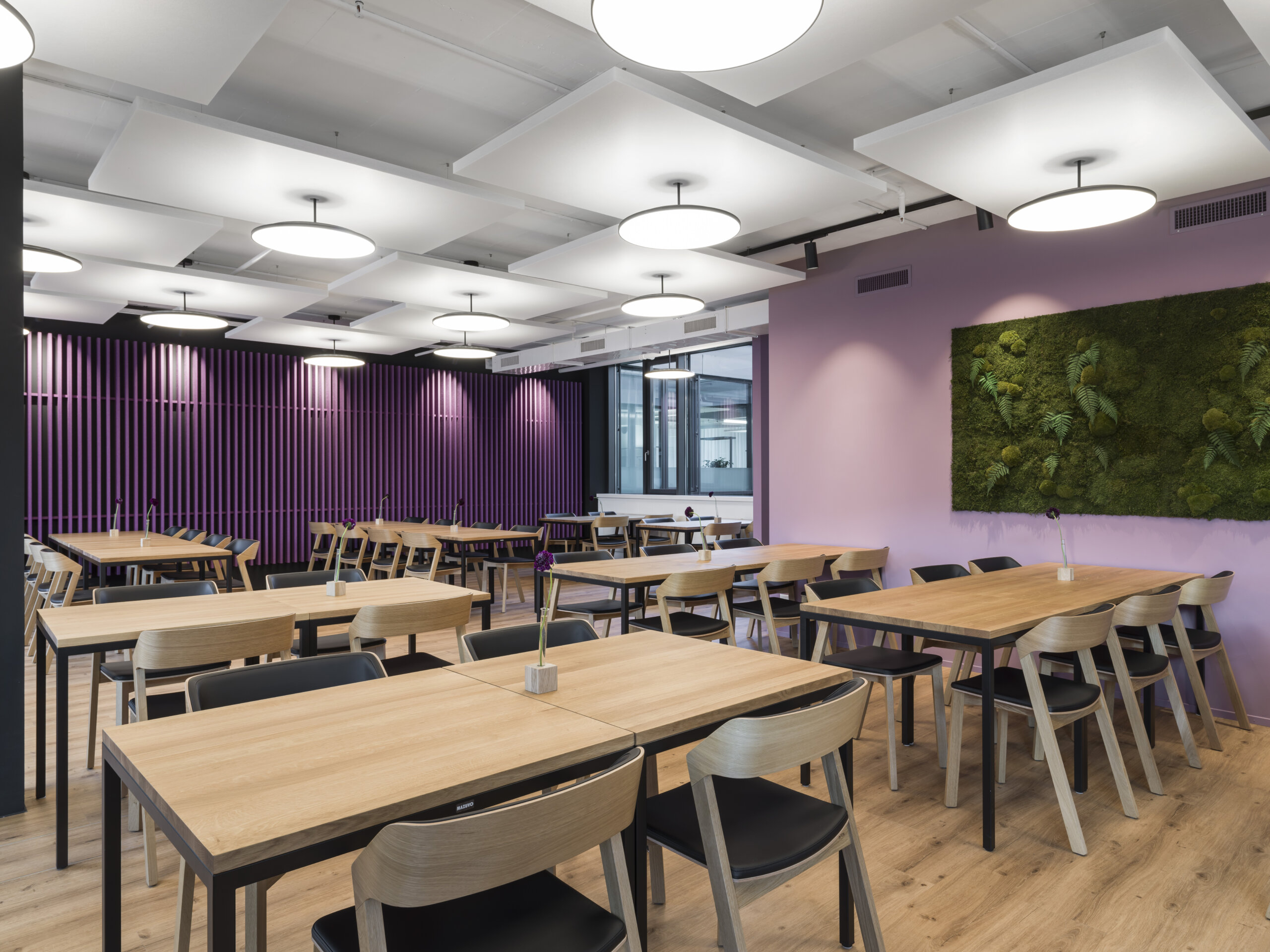 Beautiful design wall absorber EchoBaffle WALL in a canteen project