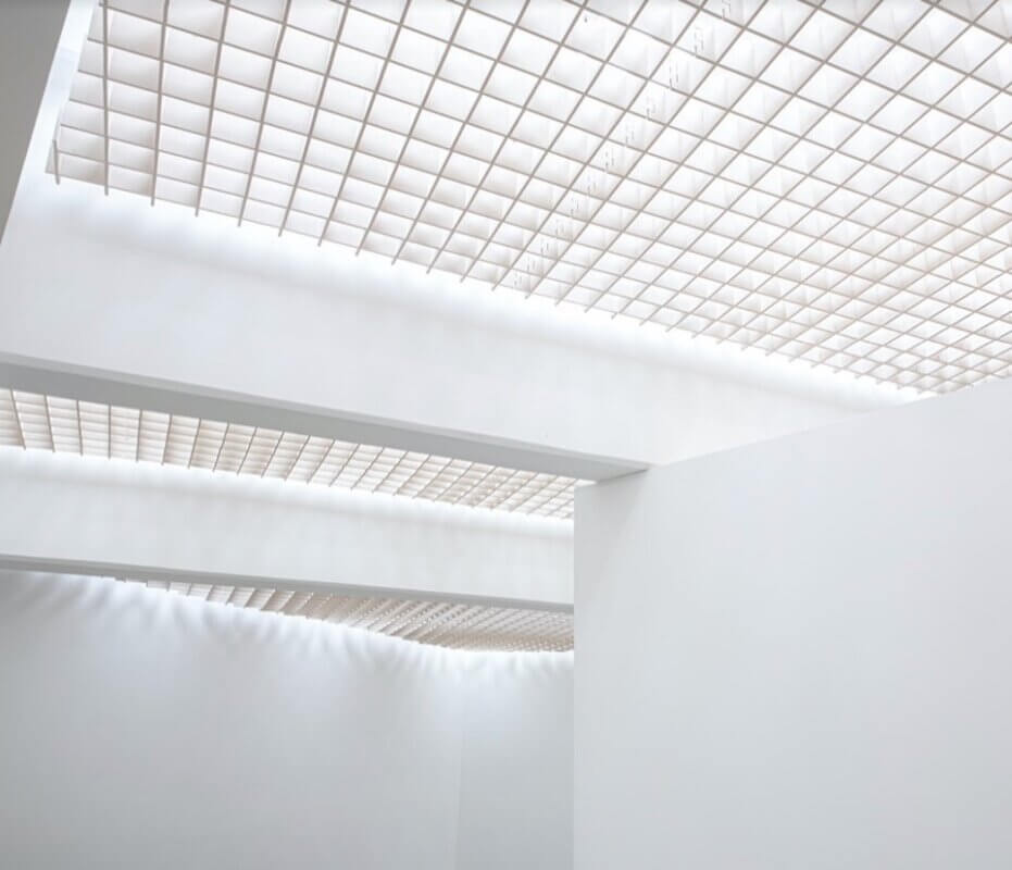 Acoustic grid ceiling at Henie Onstad Museum by ECHOJAZZ in collaboration with Snøhetta